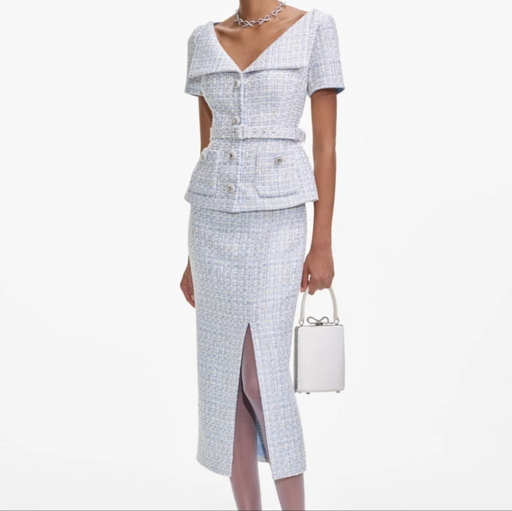 Self-Portrait Blue and White Midi Dress - Picture 2 of 9